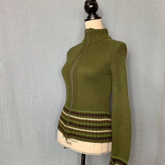 Green Full Zip Sweater / Green Zip Up Cardigan / Early 2000's Zip Up Sweater / - Picture 4 of 5